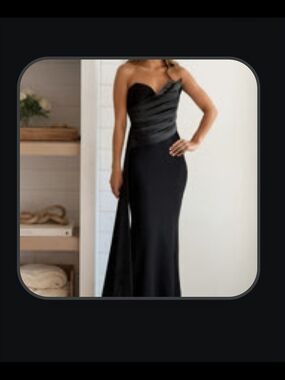 Elegant Black Satin-Trim Evening Gown